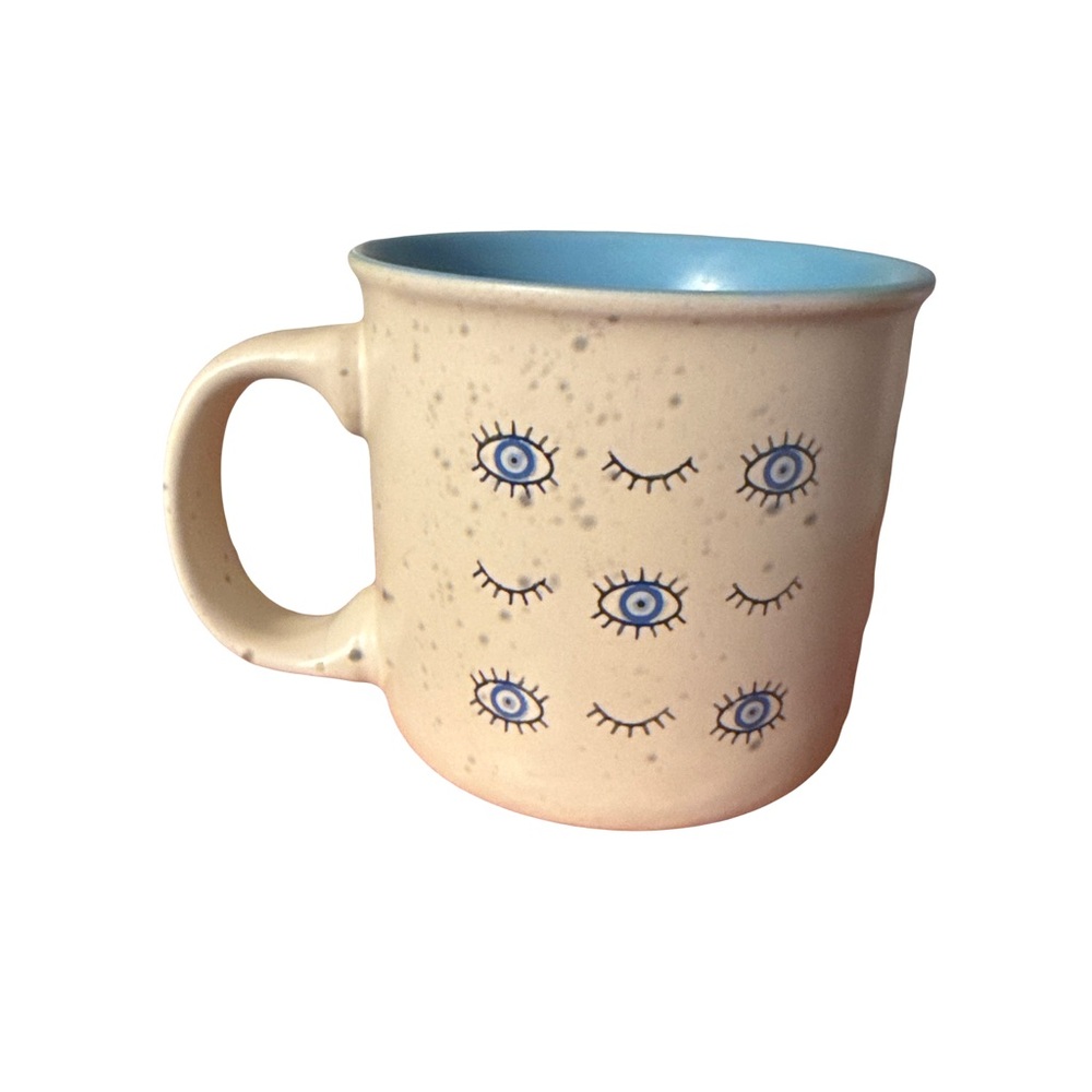 Eye Pattern Ceramic Mug with Blue Interior